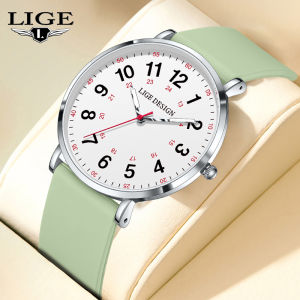 LIGE Women Watches Simple Elegant Waterproof 12/24 Hours Dial Silicone Strap Watches For Women+Box