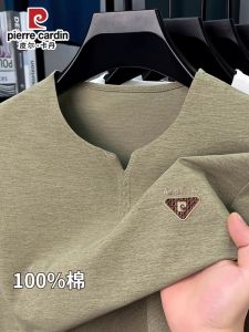 เสื้อยืดคอกลมแขนสั้นผ้าฝ้ายแท้ Pierre Cardin ระดับไฮเอนด์สำหรับผู้ชาย ทรงหลวมสบาย ๆ บางเฉียบ แฟชั่นฤดูร้อน ระบายอากาศได้ดี