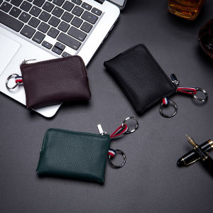 Mens Small Wallet Genuine Leather Mini Wallets Soft Cowhide Zipper Coin Key Bag Card Holder Ultra Thin Pocket Pouch