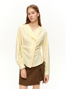 DUSHU | French Waist Irregular Design V Neck Fashionable Office Shirt