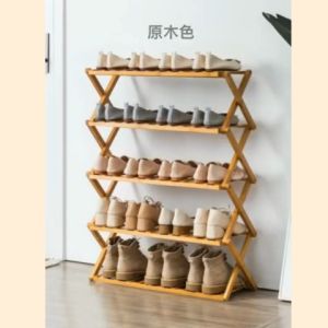【JAPAN HOME】Foldable 5 Tier Bamboo Shoe Rack 50cm x 89cm - 9900372 (x1)