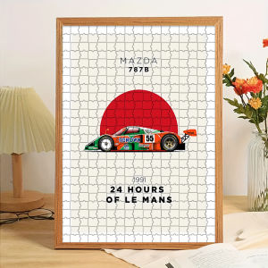 Rastar | Paper Jigsaw Puzzle Mazda 787B 1991 24 Hours of Le Mans Race Car Art Print Wall Decor Japanese Rising Sun Background Vintage Mot