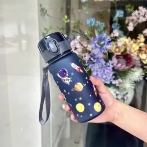 3D Printed 400ml/560ml Cartoon Space/Car/fish/ Pattern Plastic Cup Water Bottle Portable Cute Straw Cup Leak-proof Drinking