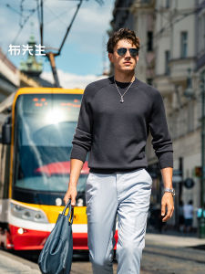 MrBu Fashionable Thickened Woolen Sweater Mens Half High Collar Warm Winter Knittedwear Pure Color Straight Fit Commute