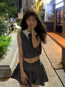 Korean Style Vest Top And Skirt Two-Piece Set Short Sleeve Comfortable Fit Autumn Fashion Womens Clothing Set Universal Size