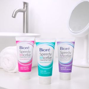 Biore Speedy Micellar Cleansing Foam 90g. บิโอเร โฟมล้างหน้า ล้างเครื่องสำอาง [ 3 สูตร : Acne Care  Bright Up  Moisture Soft ]