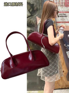 South Korea Dongdaemun Bucksleather Niche Style Oil Wax First Layer Cowhide Handmade Bag Underarm Baguette Bag Shoulder Bag