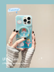 Ufull Ins Blue Graffiti Cartoon Rabbit Girl Suitable for Apple 16Promax iPhone 17 New Model 15 Stand 14Pro Korean Style 13Pro Silicone Anti-Fall Protective Case Women