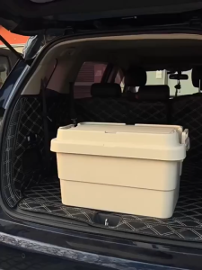 Outdoor Camping Storage Box 50L 70L Large Capacity Plastic Organizer with Handle Flat Lid Clothes Gear Storage Container