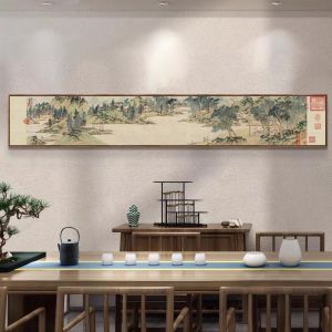 Modern Chinese Style Long Horizontal Tea Room Wall Painting Zen Landscape Scenery Background Decorative Artwork for Living Room
