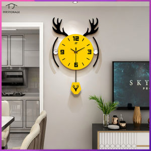 HKStorage Fashion Creative Deer Head Clock Nordic Simple Living Room Wall Clock Home Decoration Art Wall Watch Bedroom Silent Clock
