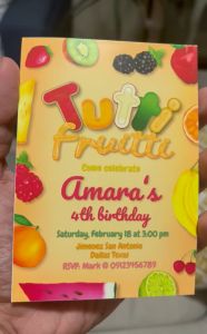 Tutti Frutti Invitation Card - Girl Birthday Fruits Themed Invite - Hawaiin - Tropical - Personalized - 3R - 4R - 5R