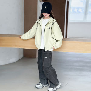 MPW | Girls Hooded Jacket 2025 Spring Autumn Korean Style Color Block Striped Coat For Medium And Large Children Fashionable And Stylish