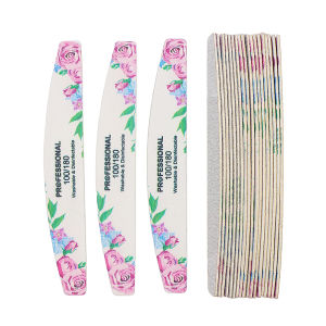 2/5/10pcs Elegant Rose Print Nail File 100/180Grit Reusable Wooden Emery Boards Disposable Travel Manicure Natural Nail Care Kit