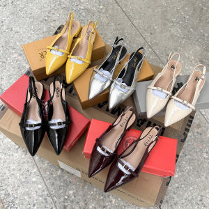 รองเท้าแตะส้นแบนหัวแหลมสไตล์ฝรั่งเศสสำหรับผู้หญิงไซส์ใหญ่ รองเท้าแตะสวมแบบสวมหัวแบบสวมสบายสำหรับฤดูใบไม้ผลิและฤดูร้อน