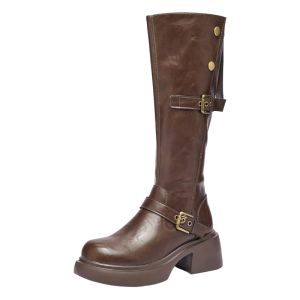Agsdon | Heel Heightening Match All Western Style Ladies Brown Long Boots