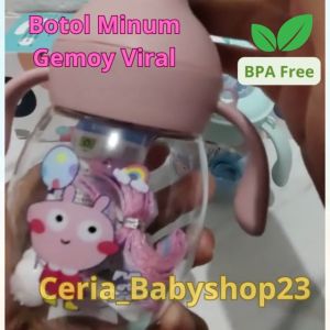 Botol Minum Gelas Bayi Model Duckbill Anak Balita Gemoy Viral Dot Gepeng Silikon Antisedak Bahan PP dilengkapi tali