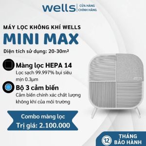 Máy lọc không khí Wells Mini Max XámlDiện tích 20m² l Công suất 25W l Lọc bụi mịn 99.997% l BH 5 năm