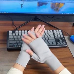 1 Pair Winter Thick Stretchy Fingerless Mittens Half Finger Gloves for Office Typing Phone Operation Arthritis Care