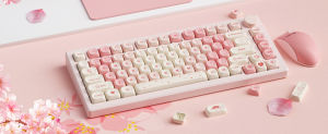 WOMIER 130+ Keys MOA Profile Pink Sakura PBT Keycaps Customs 5 Side Dye Sub Key caps for Cherry Gateron MX Switches Mechanical Keyboards