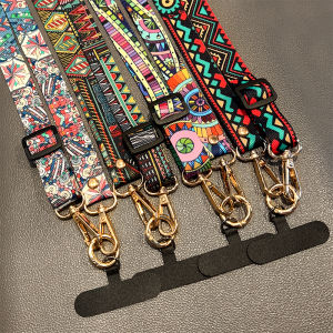 Crossbody Phone Strap Wide Canvas Anti-Loss Lanyard Neck Chain Fixed Slanting Mobile Phone Rope Chinese Trend Style Alloy Material