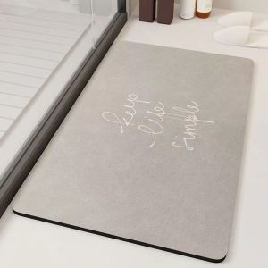 VIKAMA Minimalist Diatomite Bath Mat Quick Dry Non Slip Grey Shower Rug Simple Text Absorbent Entry Bedroom Doormat Home Decor