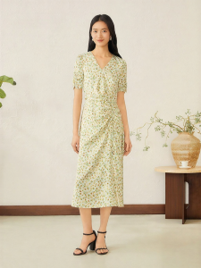 YINER | Bohemian Style V-Neck Fruit Print Dress