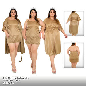 FOLVA Kimono Set Inner Tanktop Wedding Big Size satin gold 1743GSET XL