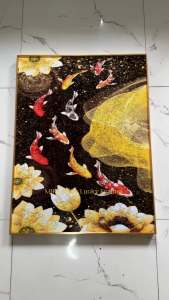 9 Koi Fish with Lotus Flower Wall Decor Aluminum Alloy Frame Size 31 inches x 23 inches.