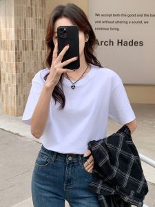 Miiow | White Round Neck Short Sleeve Womens T-shirt Loose Fit Base Layer Top Spring Summer Pure Color Cat Person Commute Style