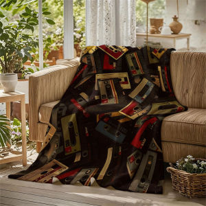 BILIBILI | Vintage Cassette Tapes Pile Flannel Blanket Perfect for Sofa Office Bed Travel Sleep Read Relax Camping Four Season Use
