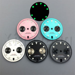 30mm Black Pink Blue White VK64 Watch Dial with Green Luminous Fit For VK64 Quartz Chronograph Movement 6 O'clock Date Window
