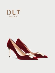 Red Chinese Style Wedding Shoes Womens High Heel Dress Shoes Comfortable New 2025 Bride Fashion Single Shoes Rubber Sole