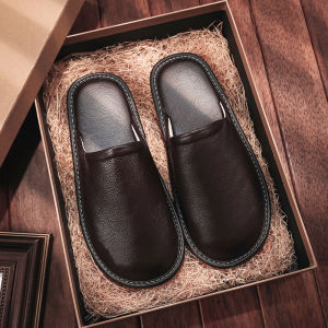 High-End Leather Slippers Indoor Home Anti-Slip Soft Bottom Breathable Odorless Footwear Spring Autumn Four Seasons Men Women