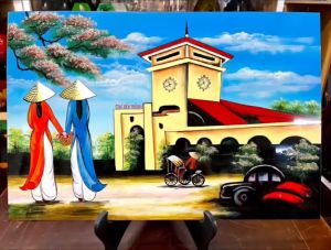 ( Tặng kèm khung) Tranh sơn mài - CHỢ BẾN THÀNH Việt Nam - Khảm cừ cao cấp / Quà Tặng - Ý Nghĩa
