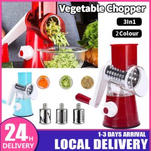 3 In 1 Drum Cutter Machine Hand-Operated Vegetable Slicers Kitchen Household Graters Cheese Shredder Device Round Potato Shredder Gadgets Kitchen Tools