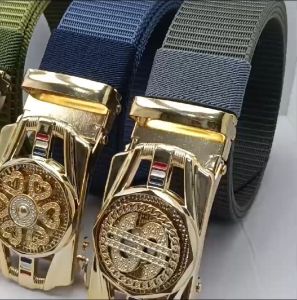 IKAT PINGGANG PRIA SABUK NYLON CANVAS GESPER AUTOMATIS ELEGANT SIMPLE MEN BELT KINCIR GOLD-COD