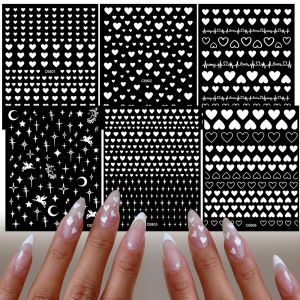 6Pcs 3D Red Love Heart/Star/Moon Nail Art Sticker Cute Hollow Love Self-Adhesive Decals 10*8cm Sweet Y2K Manicure Decorations *&