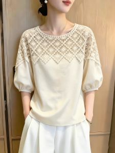 SHUAIYUE | Áo Blouse Nữ Tay 7/8 Thêu Ren Đục Lỗ
