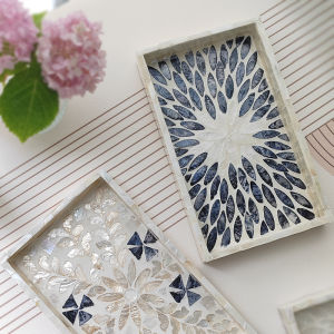 Nordic Luxury Shell Tray Rectangular Tea Tray Creative Living Room Waterproof Storage Tray American Style Handmade Wood Plate