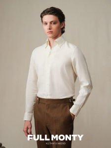 Flax Pure One Piece Collar Loose Casual Long Sleeve White Mens Shirt
