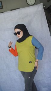 KAOS WANITA COMBINASI 3 WARNA MODEL OVAL KANTUN COMBET 20s TOP BASIC FST STYLE HIJAB REALPICT 100%