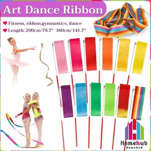 HB 2m/3.6m Colorful Dance Ribbon Art Gymnastic Gym Ribbons Ballet Streamer Twirling Rod Stick For Training