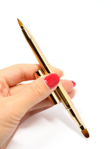 Portable Double-Headed Metal Lip Brush Lipstick Lip Line Pen Brush Concealer Brush with Lid Cosmetic Brush for Makeup