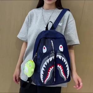 《302》KCZAKA Childrens bag student bag New Shark bag personality graffiti backpack men and women fashion trend