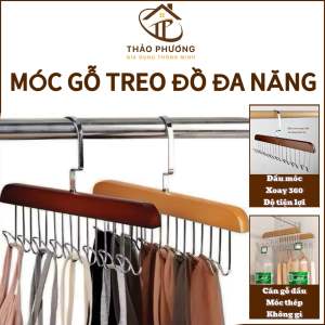 Móc Gỗ Treo Đồ Móc Phơi Quần Áo Bằng Gỗ 8 Nhánh Treo Đồ Lót Cà Vạt Đa Năng Tiện Dụng