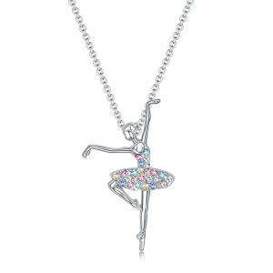 Fashion Colorful Crystal Ballet Dancer Pendant Necklace Colored Rhinestone Dancing Girl Necklace Jewelry Gifts