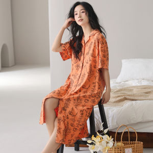 MiiOW | Cat Lady Summer New Style Womens Sleep Robe Short Sleeve Casual Lazy Loose Breathable Nightgown Home Clothes Cotton Blend