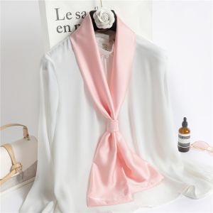 Red Purple Small Silk Scarf Fall and Winter Womens Neck Accessories Thin Narrow Western Style Bow Tie Long Scarf Matching Shirt Decorative Thin