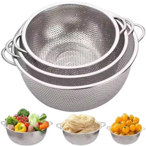 Stainless Steel Drain Basket / All Purpose Fine Mesh Strainer with Handles Resting Base / Thickened Food Colander / for Pasta Fruits Rice Vegetables